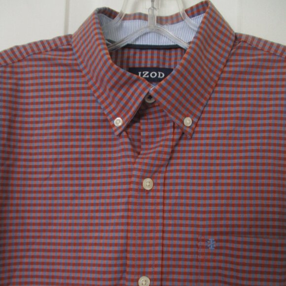 IZOD Mens L/S Blue Brown Cotton Button Down Dress Shirt NWT - Size 16/34 or M - Picture 1 of 3